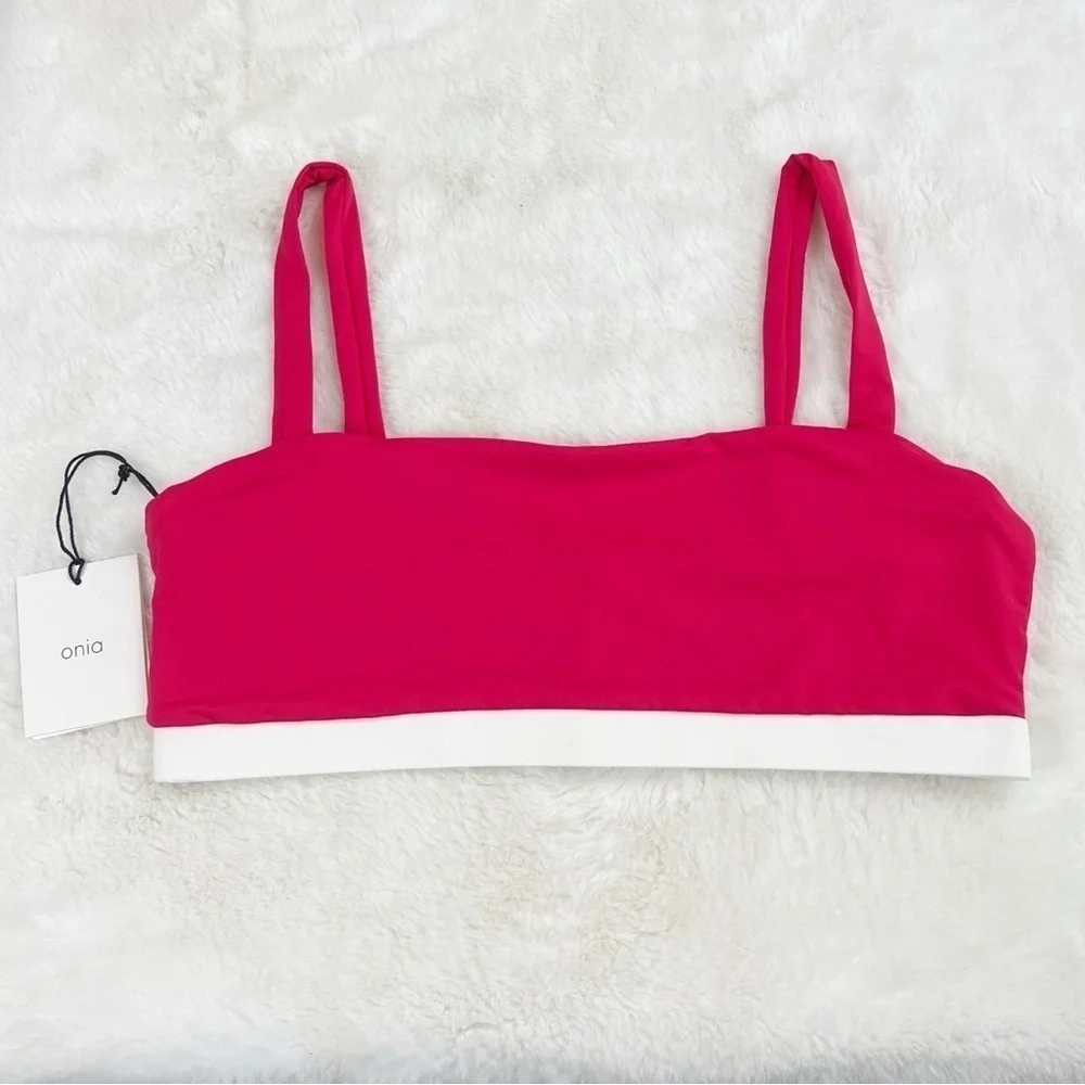 NWT Onia Zoe Tricot Bikini Top in Raspberry/White - Picture 7 of 10